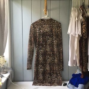 Cheetah leopard print mesh bodycon mini dress